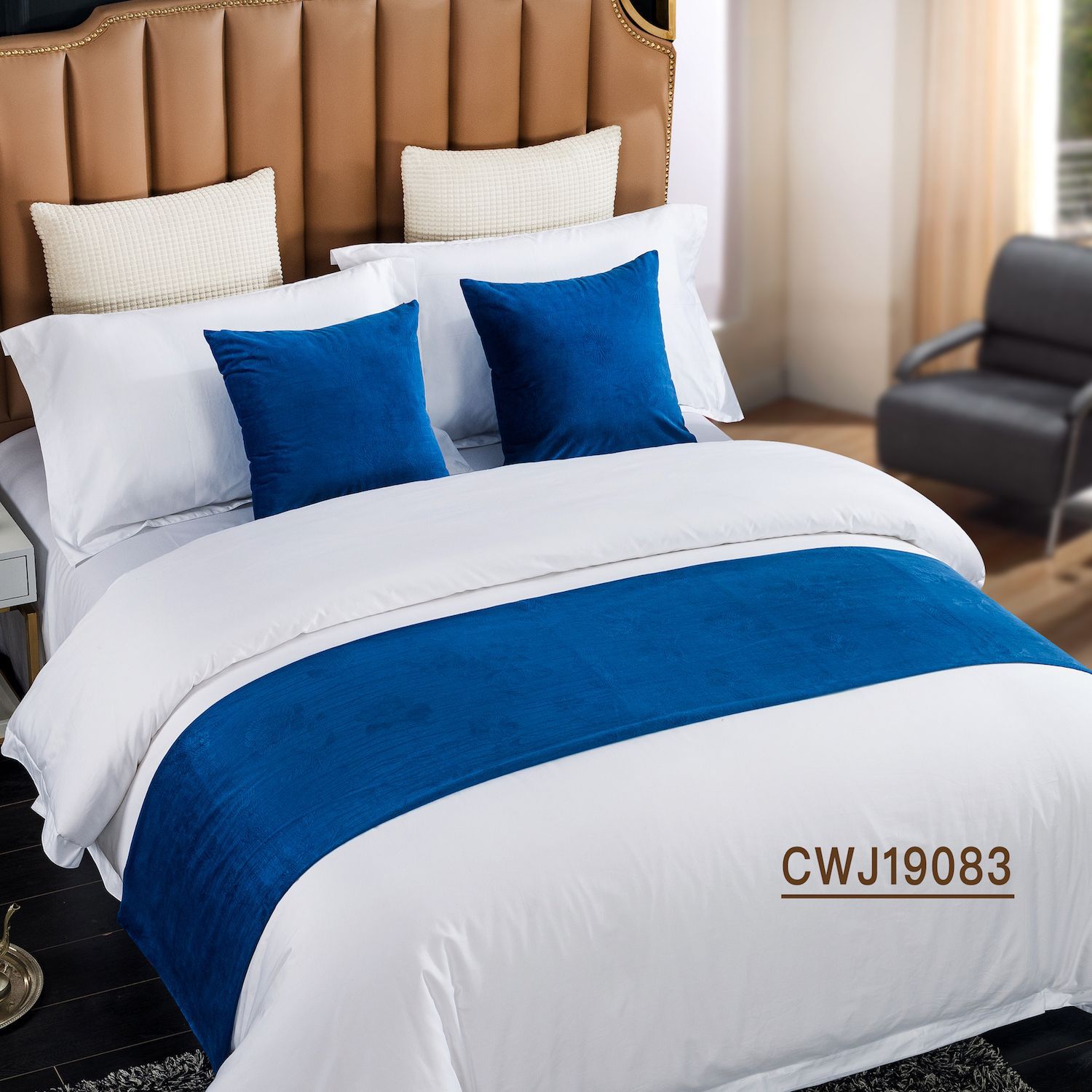 酒店民宿特色床旗 纯色拼接床尾巾 床尾垫抱枕 软装样板间床盖