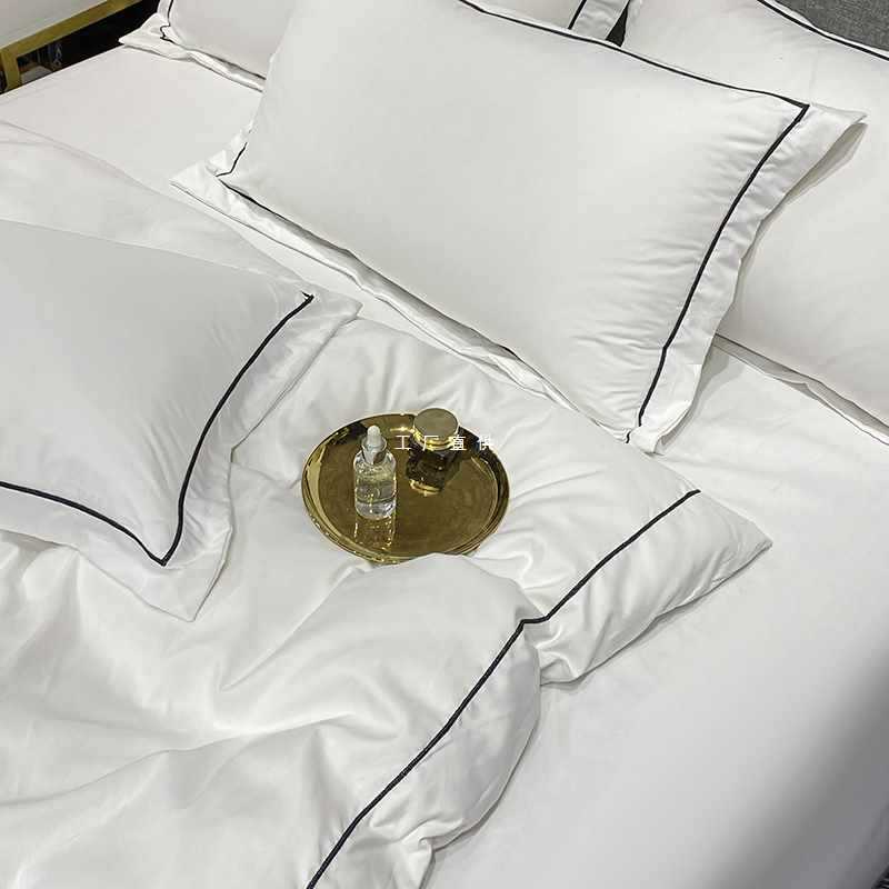 民宿四件套酒店春夏款白色床上用品宾馆床单被套床笠款简约纯色潮